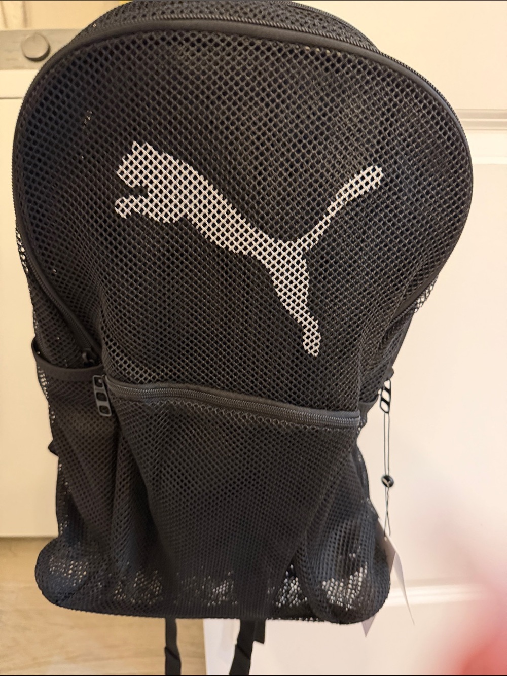Puma Black Mesh Backpack with White Logo